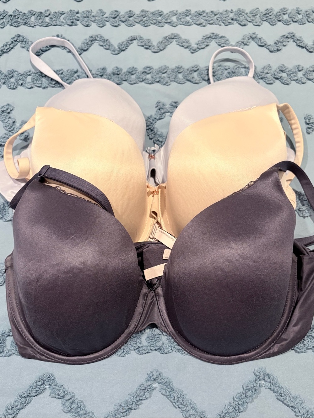 Victoria’s Secret Perfect Coverage Bras 38D Lot of 3 Dark Purple Nude Light Blue